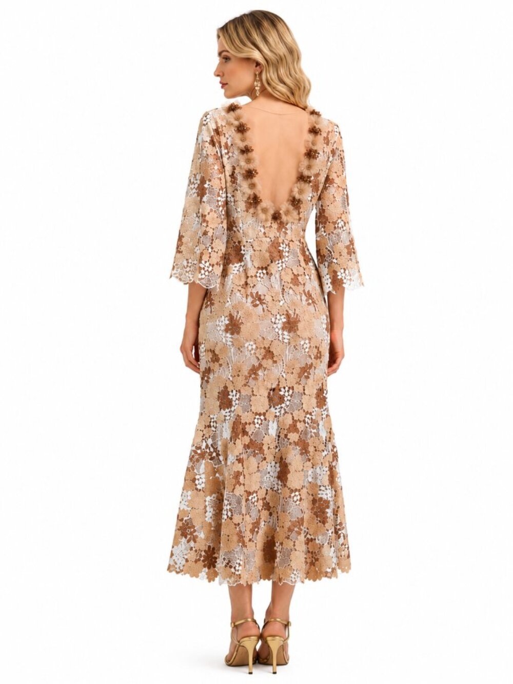 RICH RADI Q'S Rhinestone Openwork Embroidered Florals Lace Dress - Picture 6 of 16